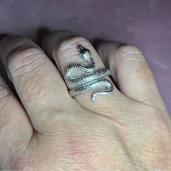 The Green Eyed Serpent Ring in 925 silver - Picture 2 of 14